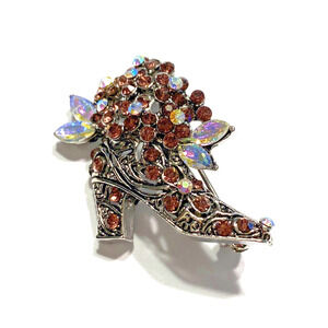 Rhinestone Boot Brooch Vintage Inspired Silvertone & Purple AB Rhinestones Pin